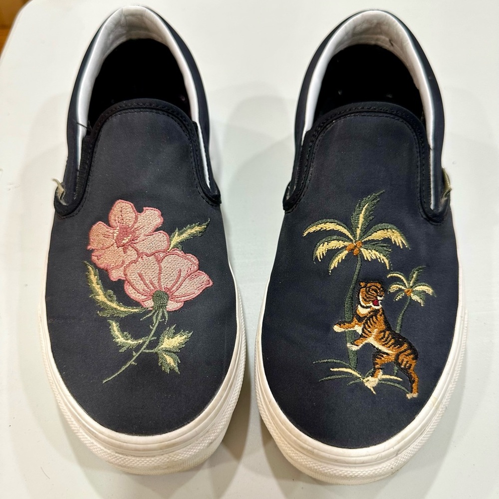 Vans Black Slip-On Shoes with Gold Tag